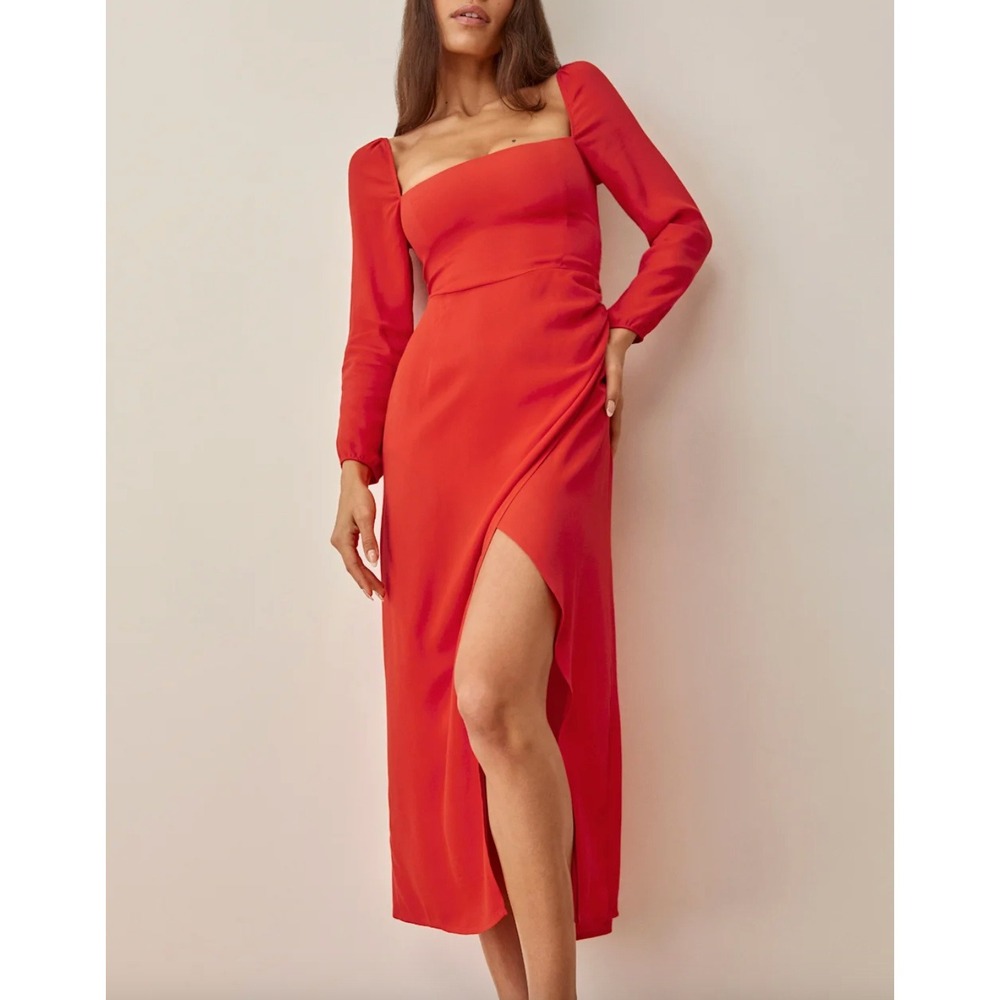REFORMATION Hilda Faux Wrap Long Sleeve Midi Dress